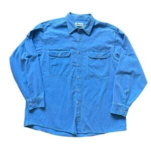 Vintage Roebucks Denim Shirt – Blue Long Sleeve Button Down Workwear Western 90s